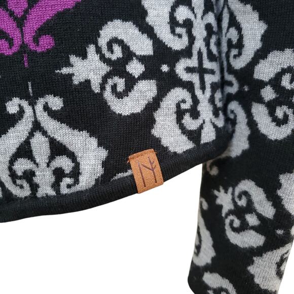 NEVE Geometric Wool Cardigan Jacket Hook Eye Notched Back Black Gray Purple Sz S - Picture 8 of 16